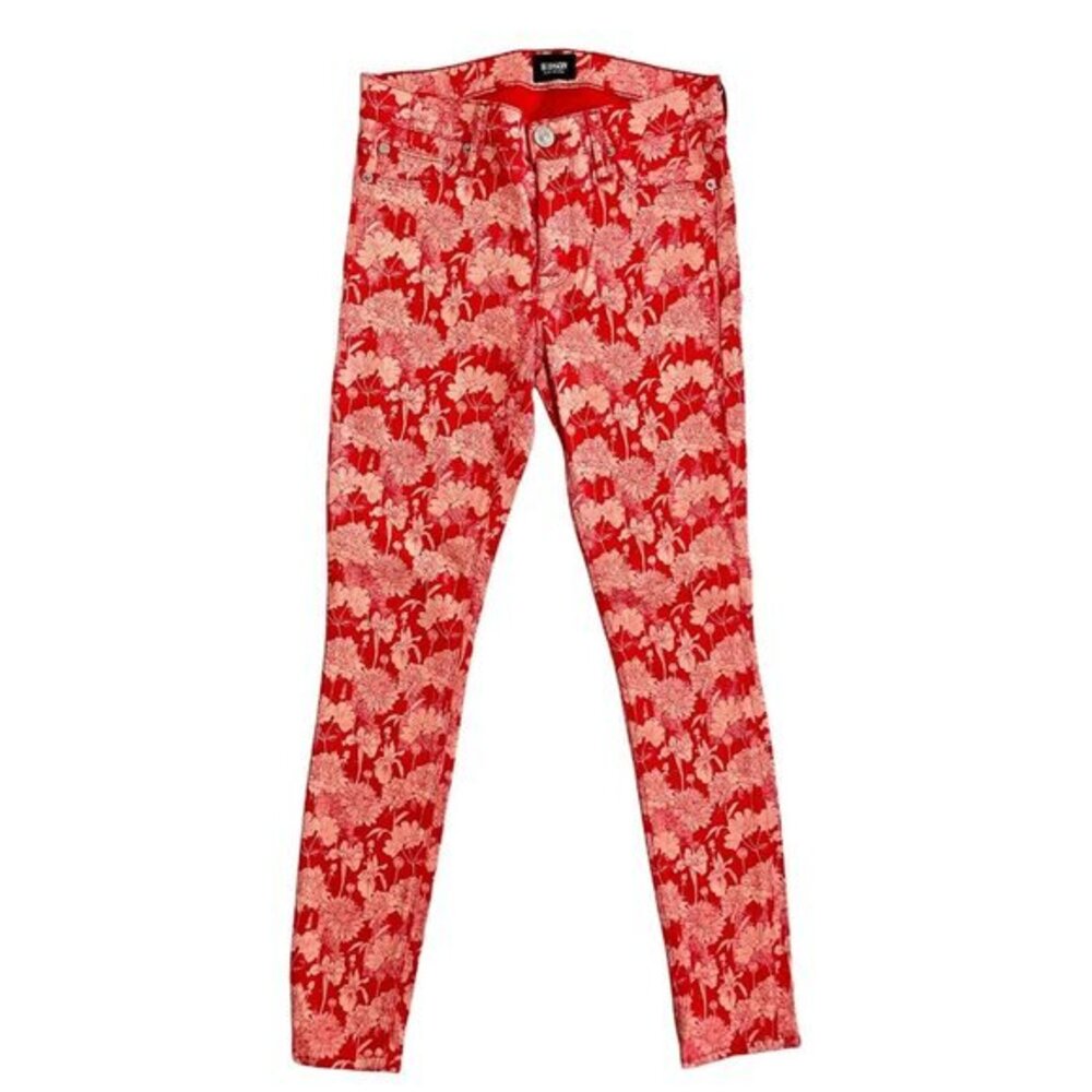 Hudson Jeans Red Floral Flowers Print Nico Mid Rise Skinny Ankle Sz 25 NWT